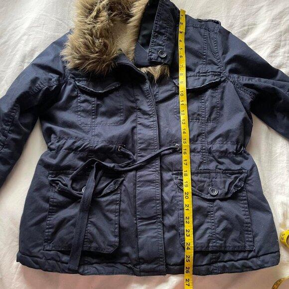 2000s Navy Blue Faux-Fur Hood Jacket - Picture 6 of 8